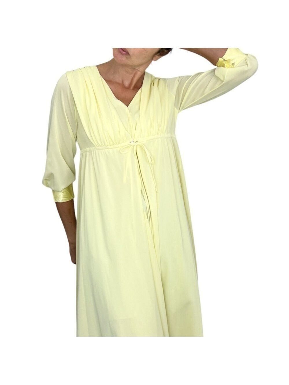 Vintage 60s 70s Cahill Montreal yellow nylon peignoir robe night gown set